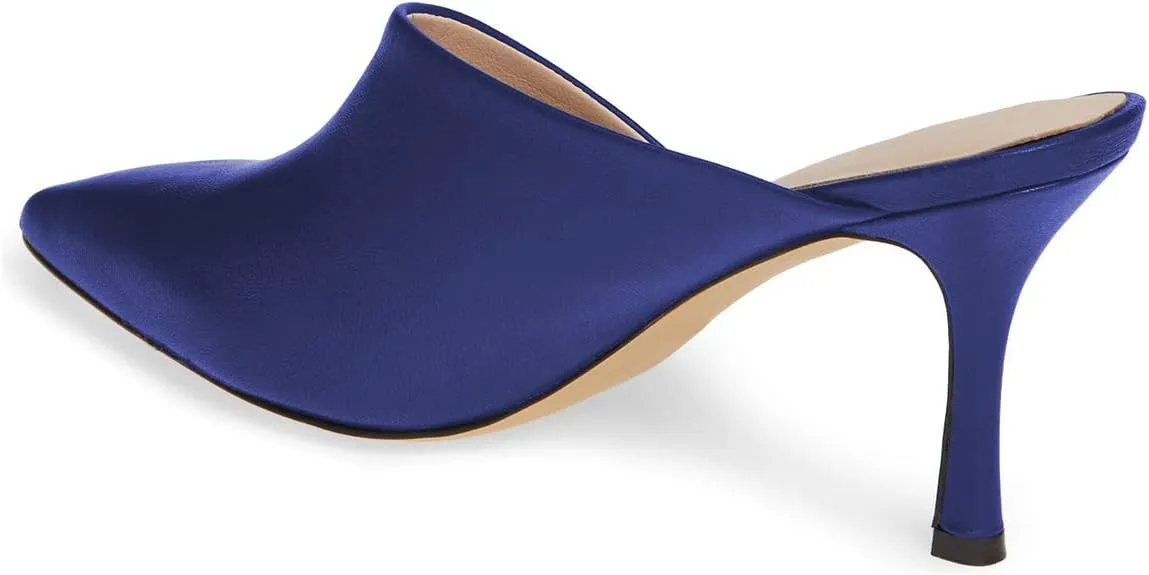 YDN Women Retro Pointy Toe Half D'Orsay Spike Heel Mules Cutout Outside Slip On Slide Sandal Slippers