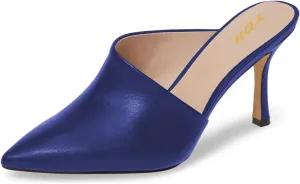 YDN Women Retro Pointy Toe Half D'Orsay Spike Heel Mules Cutout Outside Slip On Slide Sandal Slippers
