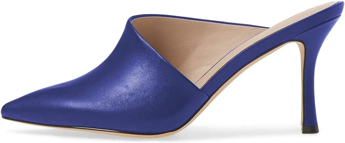 YDN Women Retro Pointy Toe Half D'Orsay Spike Heel Mules Cutout Outside Slip On Slide Sandal Slippers