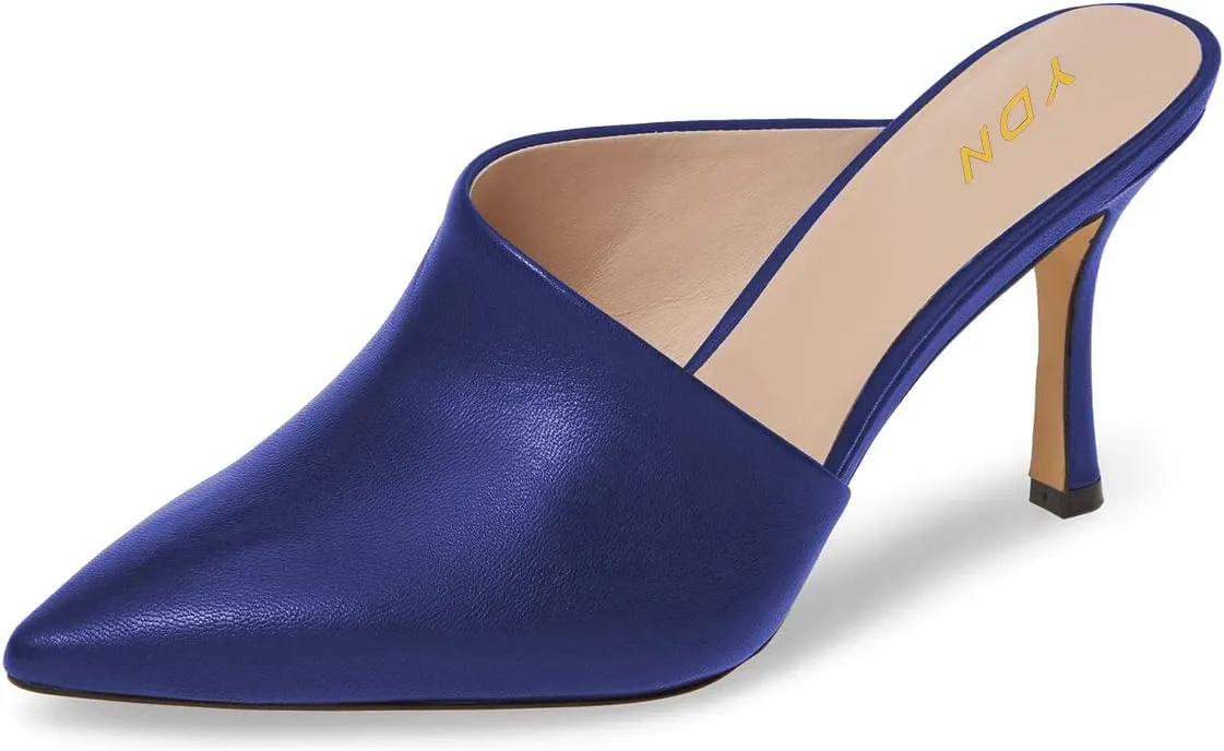 YDN Women Retro Pointy Toe Half D'Orsay Spike Heel Mules Cutout Outside Slip On Slide Sandal Slippers