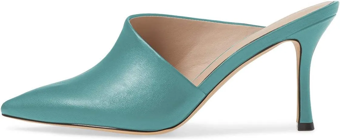 YDN Women Retro Pointy Toe Half D'Orsay Spike Heel Mules Cutout Outside Slip On Slide Sandal Slippers