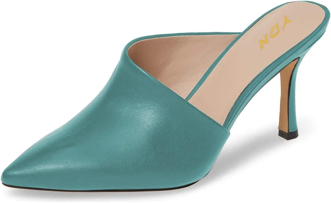 YDN Women Retro Pointy Toe Half D'Orsay Spike Heel Mules Cutout Outside Slip On Slide Sandal Slippers