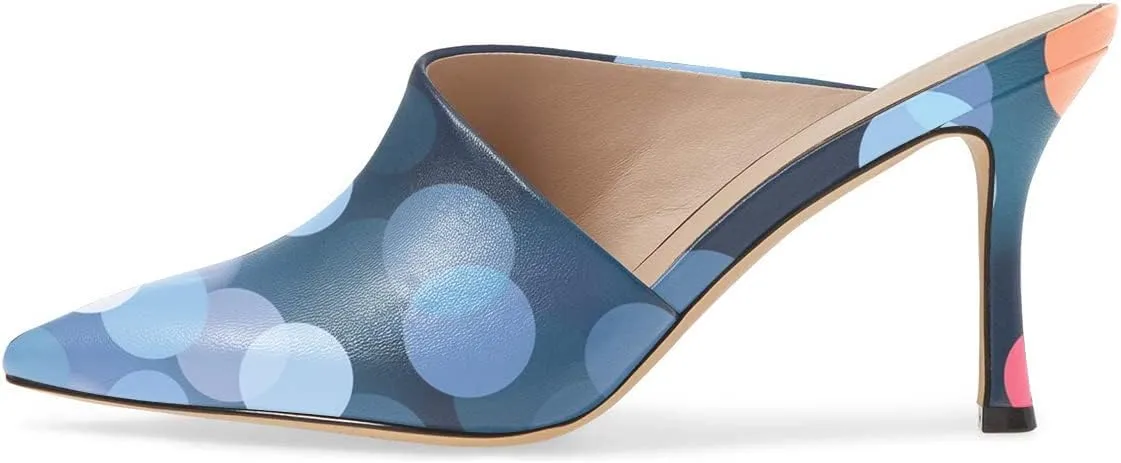 YDN Women Retro Pointy Toe Half D'Orsay Spike Heel Mules Cutout Outside Slip On Slide Sandal Slippers