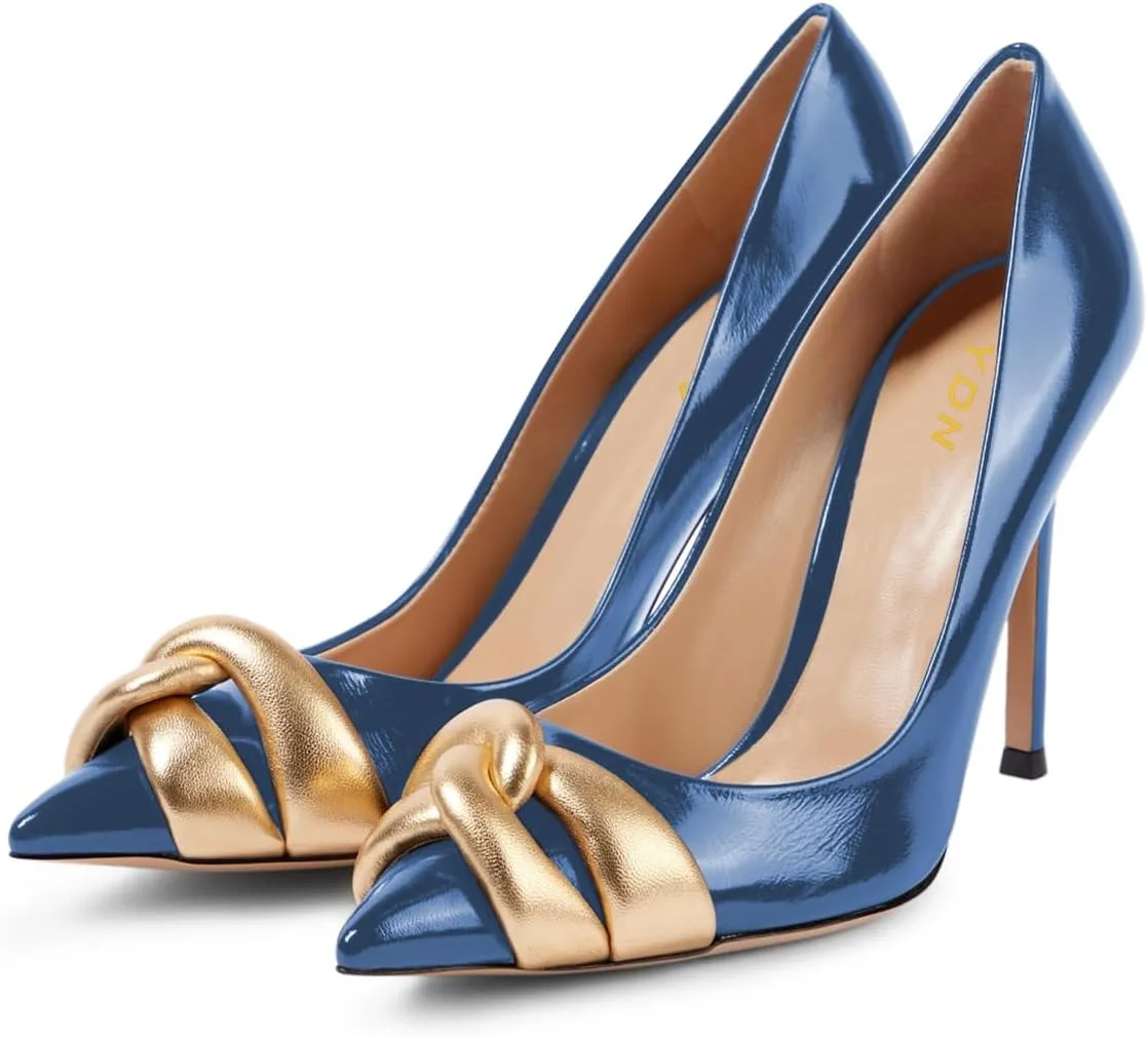YDN Women's Chic Sky High Heel Knots Pumps Stilettos Slip On Pointed Closed Shoes Formal Working Office Size 4-16 US