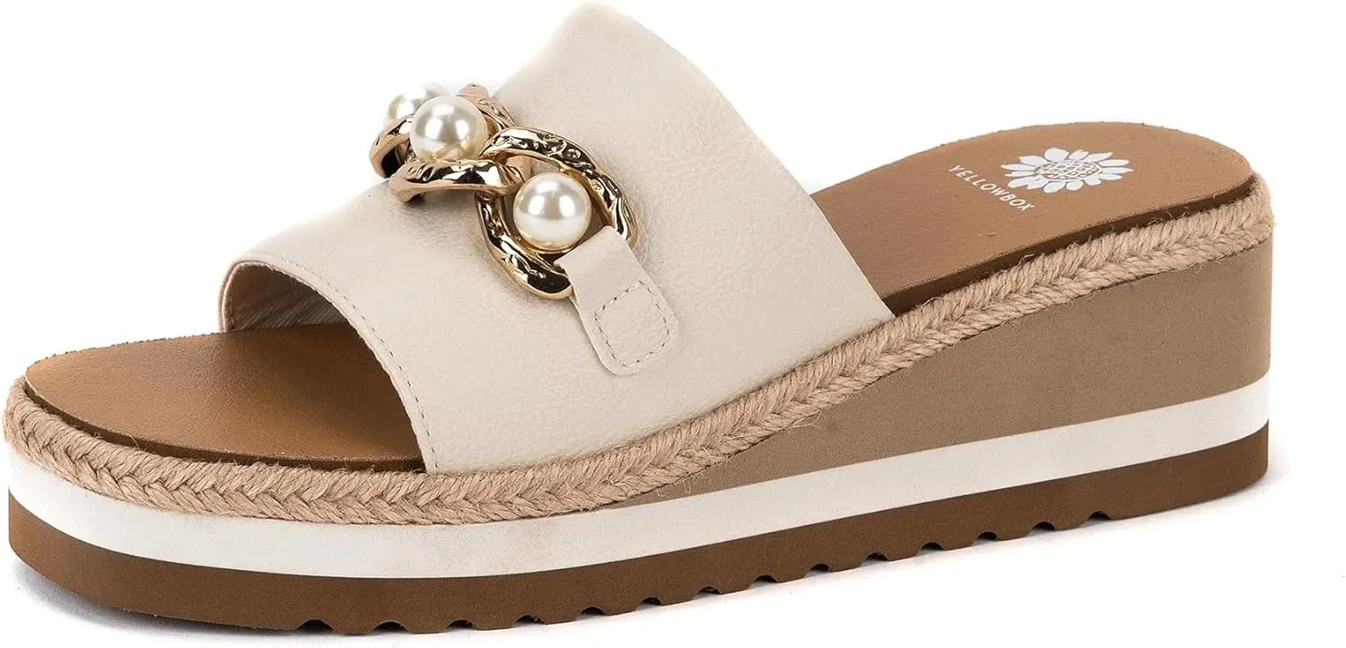 Yellow Box Women's Adelfia Wedge Sandal, Round Toe, Medium-High 2.25 Inch Heel, 1.25 Inch Platform Comfortable Flip-Flop