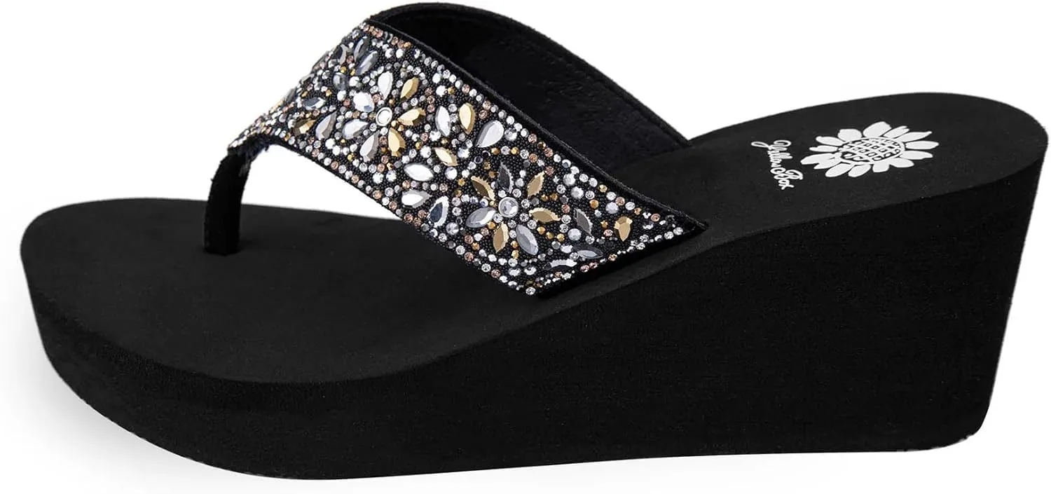 Yellow Box Women's Enola Wedge Sandal, Round Toe, Medium-High 2.5 Inch Heel, 0.75 Inch Platform Comfortable Flip-Flop