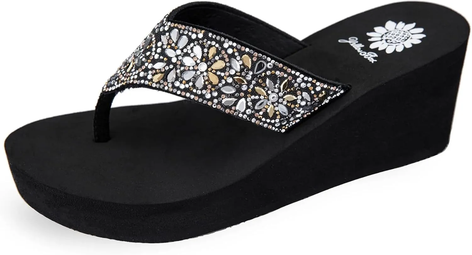 Yellow Box Women's Enola Wedge Sandal, Round Toe, Medium-High 2.5 Inch Heel, 0.75 Inch Platform Comfortable Flip-Flop
