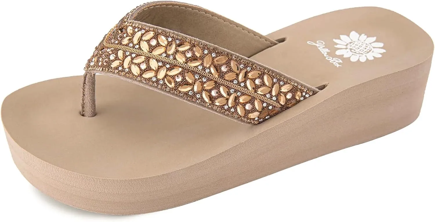 Yellow Box Women's Rhea Flatform Sandal, Round Toe, Medium-High 1.75 Inch Heel, 1 Inch Platform Comfortable Flip-Flop