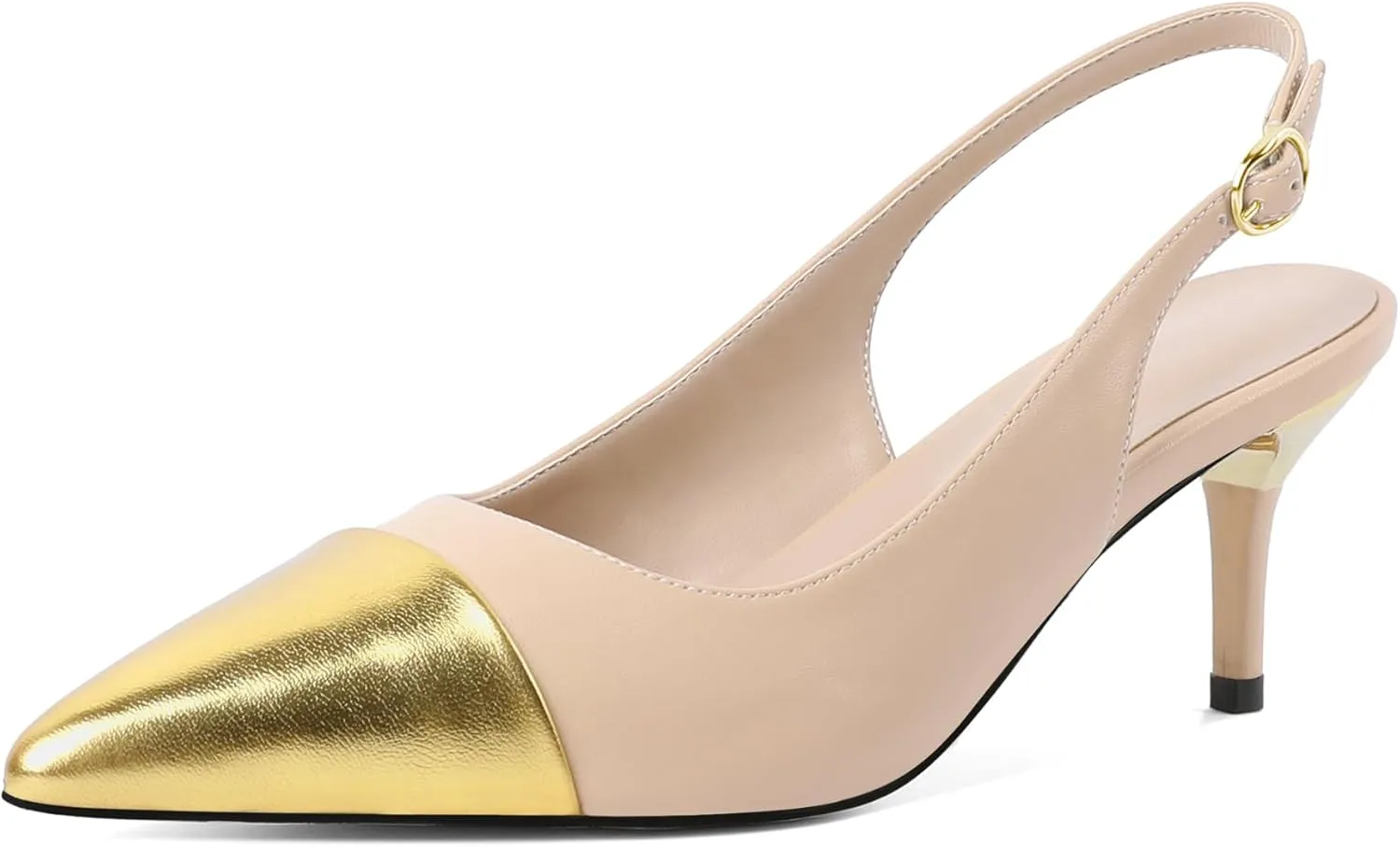 YODEKS Women's Slingback Heels Cap Toe Shoes Pointed Low Kitten Heel 2.5 Inch Pumps Two Tone Shoes for Casual Party Wedding Office