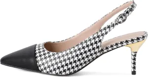 YODEKS Women's Slingback Heels Cap Toe Shoes Pointed Low Kitten Heel Pumps 2.5 Inch Two Tone Dress Shoes for Casual Party Wedding Office
