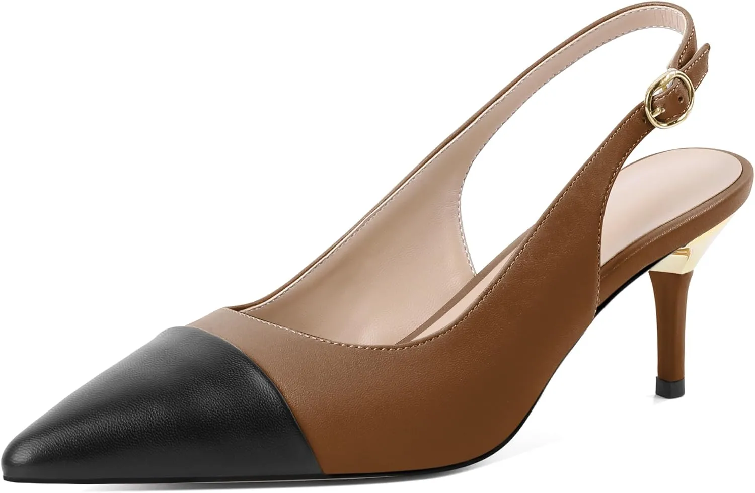YODEKS Women's Slingback Heels Cap Toe Shoes Pointed Low Kitten Heel Pumps 2.5 Inch Two Tone Dress Shoes for Casual Party Wedding Office
