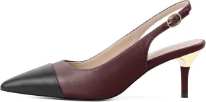 YODEKS Women's Slingback Heels Cap Toe Shoes Pointed Low Kitten Heel Pumps 2.5 Inch Two Tone Dress Shoes for Casual Party Wedding Office