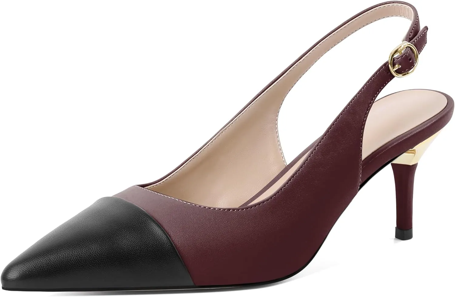 YODEKS Women's Slingback Heels Cap Toe Shoes Pointed Low Kitten Heel Pumps 2.5 Inch Two Tone Dress Shoes for Casual Party Wedding Office
