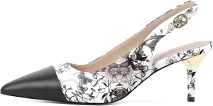 YODEKS Women's Slingback Heels Cap Toe Shoes Pointed Low Kitten Heel Pumps 2.5 Inch Two Tone Dress Shoes for Casual Party Wedding Office