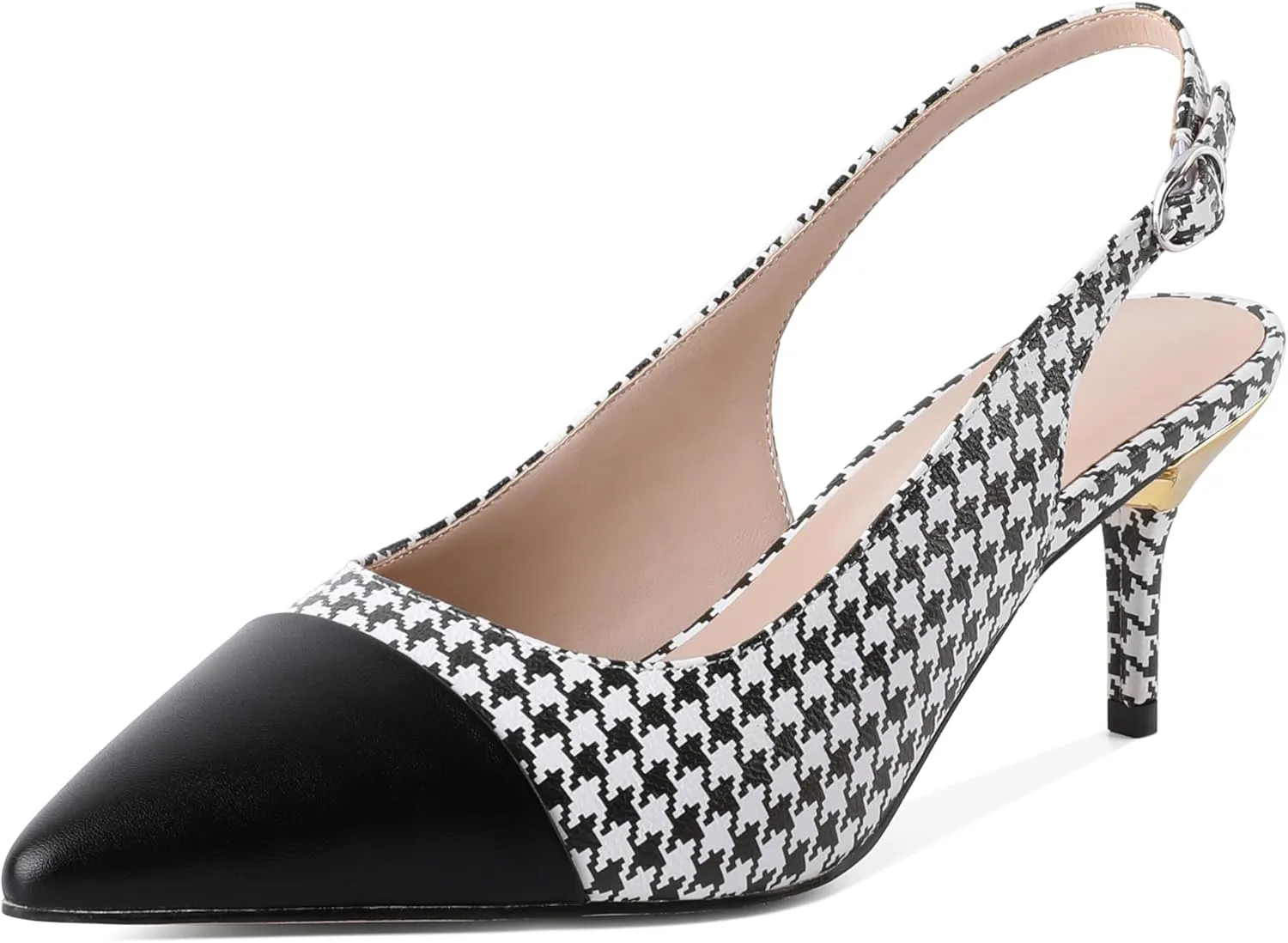 YODEKS Women's Slingback Heels Cap Toe Shoes Pointed Low Kitten Heel Pumps 2.5 Inch Two Tone Dress Shoes for Casual Party Wedding Office