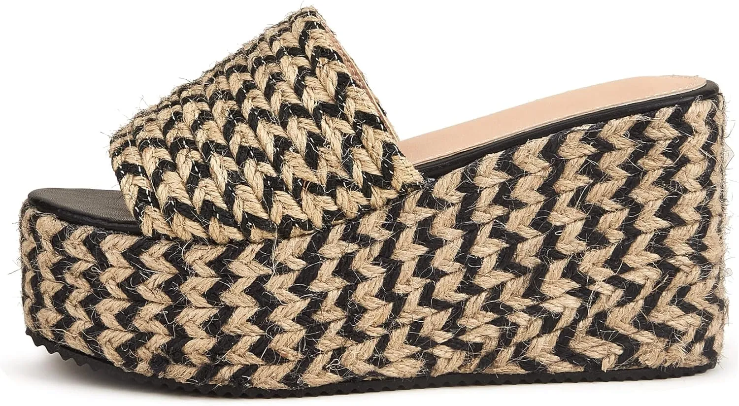 YooPrettyz Women Jute Wrapped Platform Sandals Fashion Cushion Wedge Chunky High Heels Beach Sunny Slides