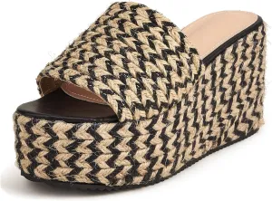 YooPrettyz Women Jute Wrapped Platform Sandals Fashion Cushion Wedge Chunky High Heels Beach Sunny Slides
