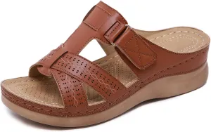 YTINGNICE Orthopedic Sandals for Women Walking Slippers with Arch Support Slip On Slides,Summer Casual Dressy Wedge Platform Sandals Shoes,Breathable Vintage Flip Flop Sandals