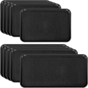 Yungyan 10 Pcs Multi Purpose Large Boot Trays Waterproof Shoe Tray, Durable Boot Mat Dog Cat PET Food Tray for Indoor Outdoor Garage Entryway Floor Protection, Black, 2 Sizes