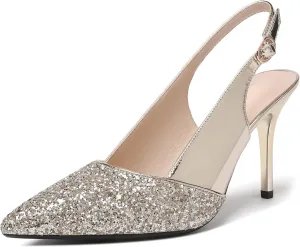 Zamikoo Women's High Heel Slingback Pumps Pointed Toe Ankle Strap Stiletto Heels Comfort Chic Heeled Shoes for Party Evening Dresss