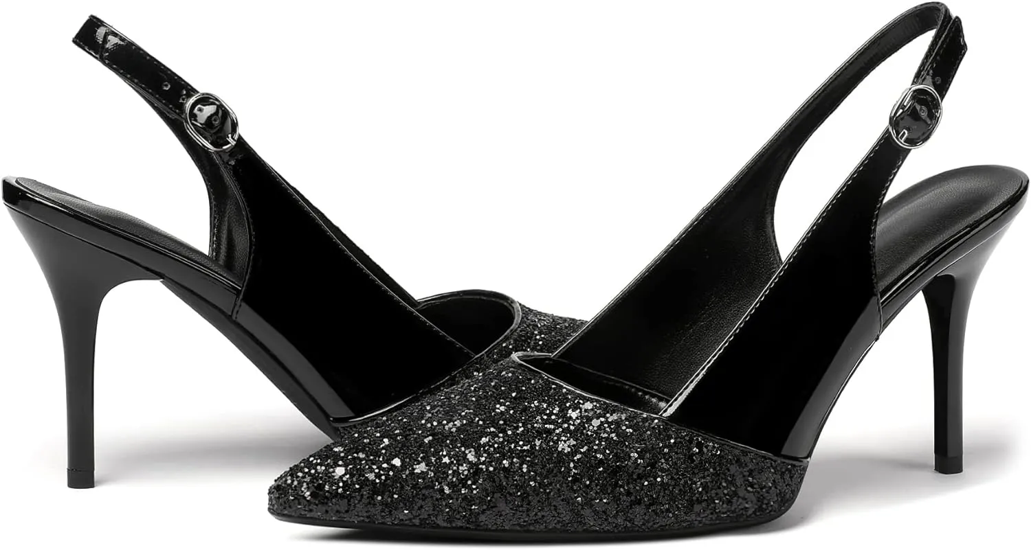 Zamikoo Women's High Heel Slingback Pumps Pointed Toe Ankle Strap Stiletto Heels Comfort Chic Heeled Shoes for Party Evening Dresss