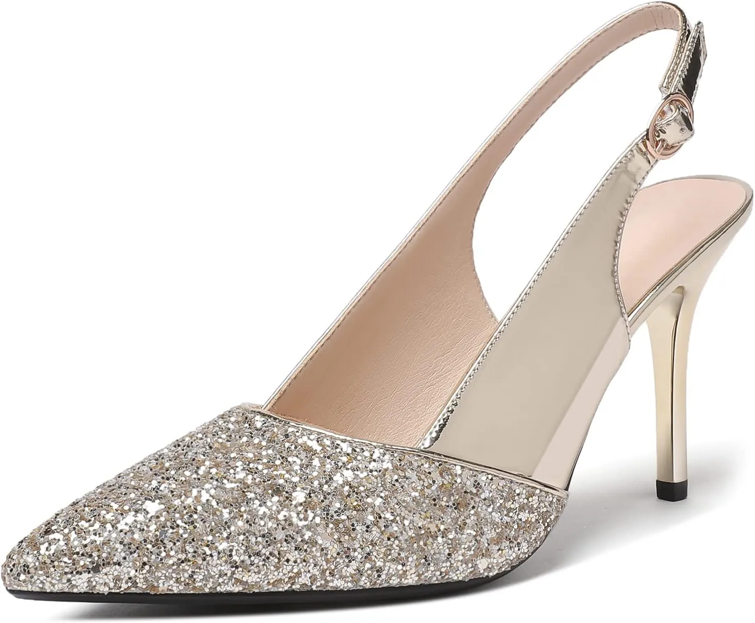 Zamikoo Women's High Heel Slingback Pumps Pointed Toe Ankle Strap Stiletto Heels Comfort Chic Heeled Shoes for Party Evening Dresss