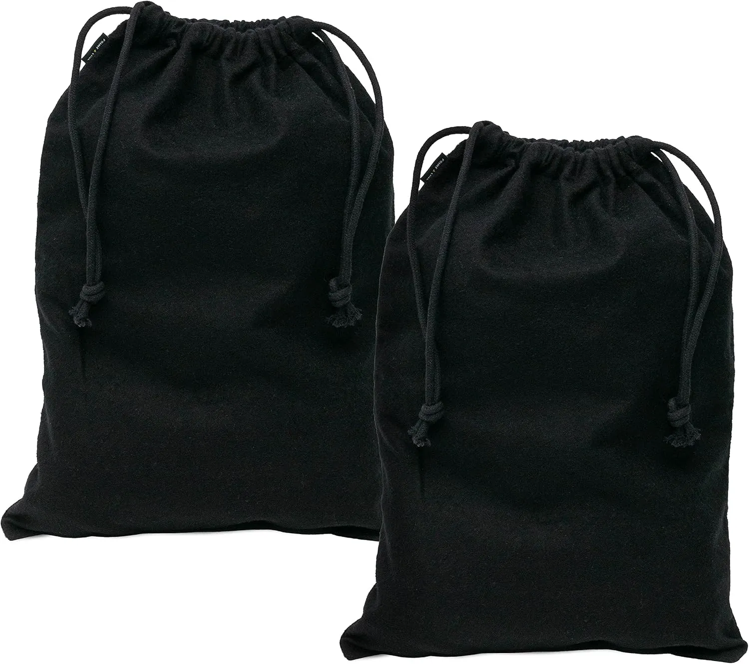 ZENPAC Shoe Bags for Storage, Black Duster Flannel Drawstring Pouch, Washable Breathable Cotton Fabric Cloth for Boots, Travel, Luggage, 12x17 2 Pack