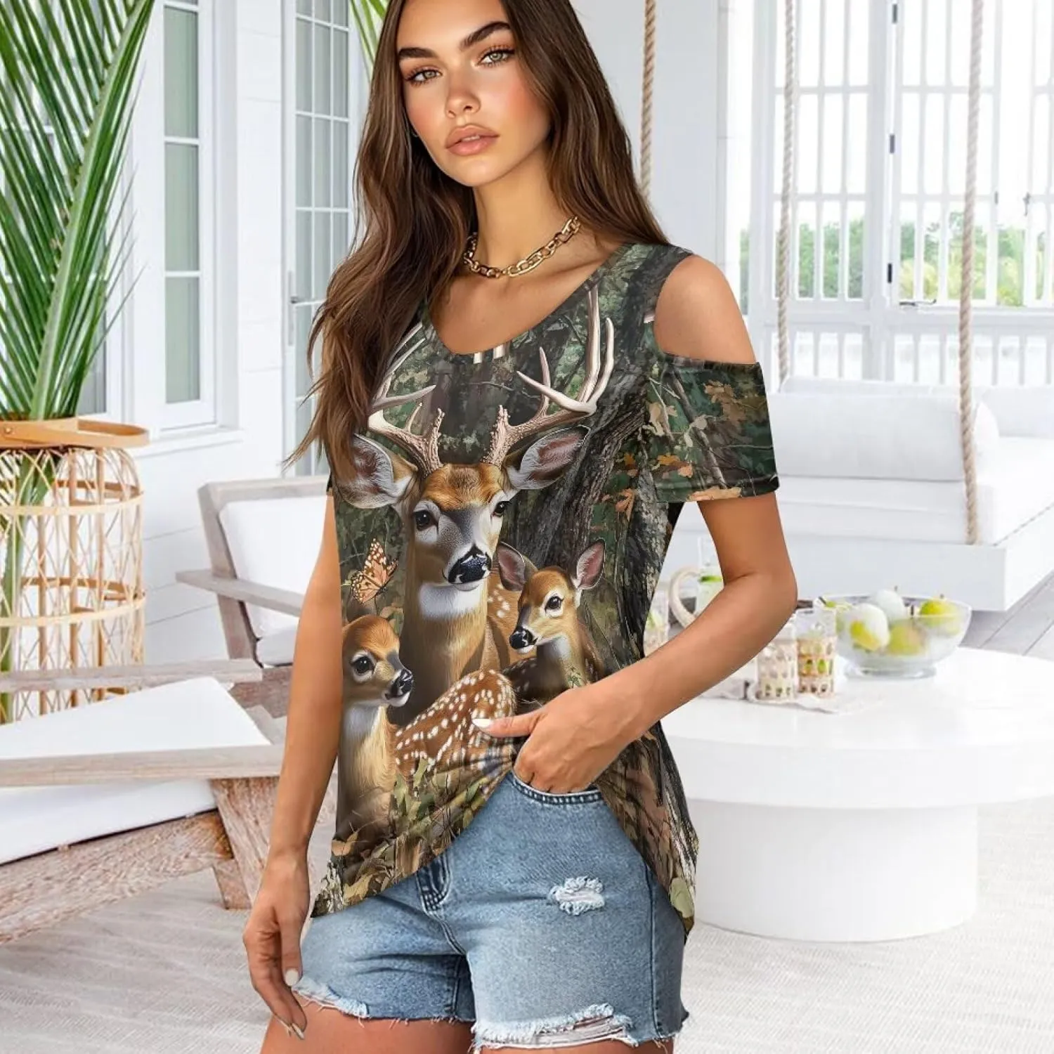 ZFRXIGN Cold Shoulder Tops for Women Size S-2XL Short Sleeve Shirts Going Out Top Square Neck Tee