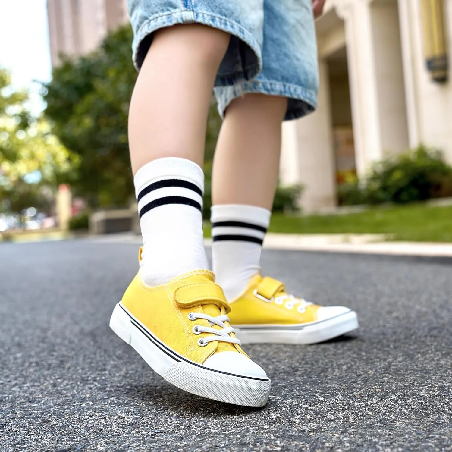 Zoroadke Toddler Boys and Girls Sneakers Low Top Adjustable Strap Canvas Shoes for Kids