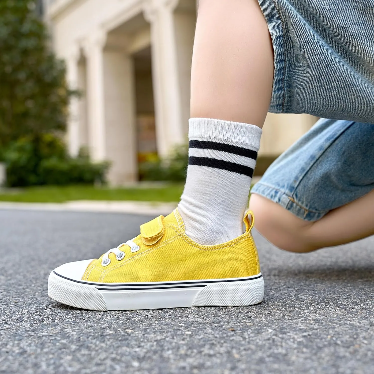 Zoroadke Toddler Boys and Girls Sneakers Low Top Adjustable Strap Canvas Shoes for Kids
